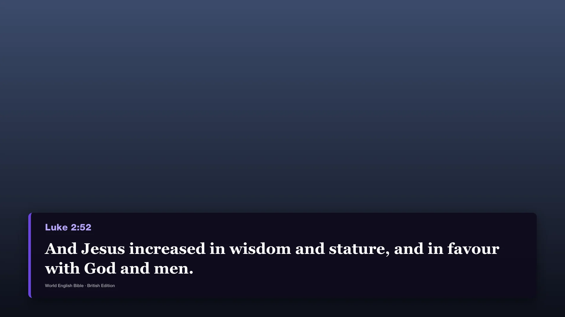 A livestream lower third showing Luke 2:52 over a dark background.